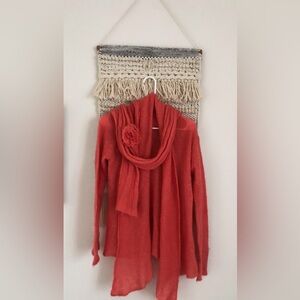 Wooden Ships Set 2 Piece Wrap Cardigan Mohair Wool With Scarf Coral Size M/L
